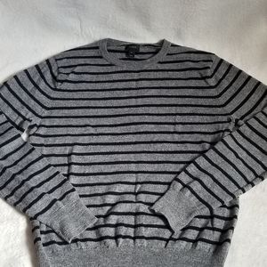 J.CREW Mens Gray 100% Cotton Pullover black striped Crew Neck Sweater Size Small